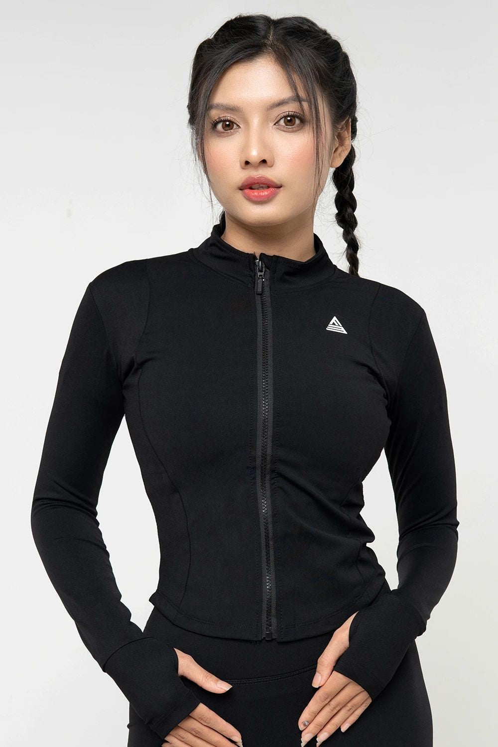 Full outfit đồ tập gym nữ Fitme - áo khoác croptop Cover23 phối legging cạp cao - Fitme