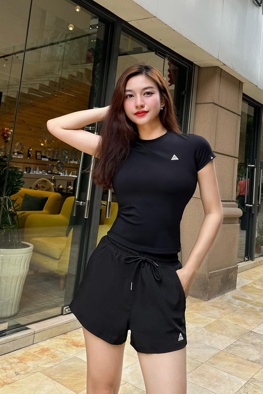 Quần đùi thể thao nữ 2 lớp Fitme - Q2NU01 - Đen - Fitme Sportswear
