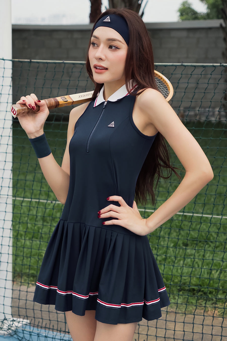 Váy tennis pickleball nữ Fitme LIBRE EA - DXSP01 - Navy sọc đỏ - Fitme Sportswear