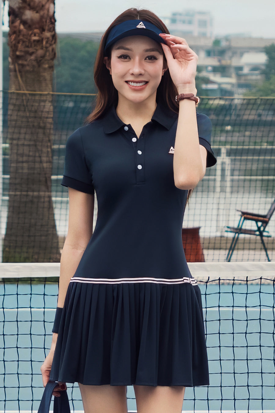 Váy tennis pickleball nữ Fitme FLAIR EA - DNSP02 - Navy nơ navy - Fitme Sportswear