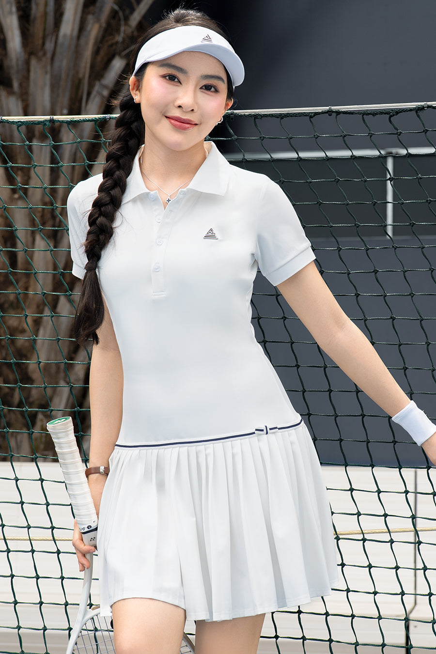 Váy tennis pickleball nữ Fitme FLAIR EA - DNSP02 - Trắng nơ navy - Fitme Sportswear