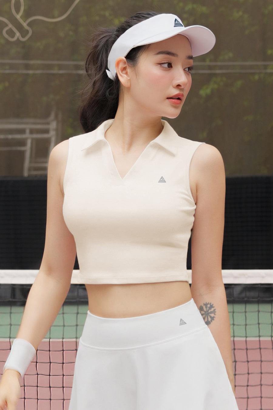 Áo polo sát nách pickleball tennis cầu lông nữ Fitme GOC - APSN01 - Cream - Fitme Sportswear