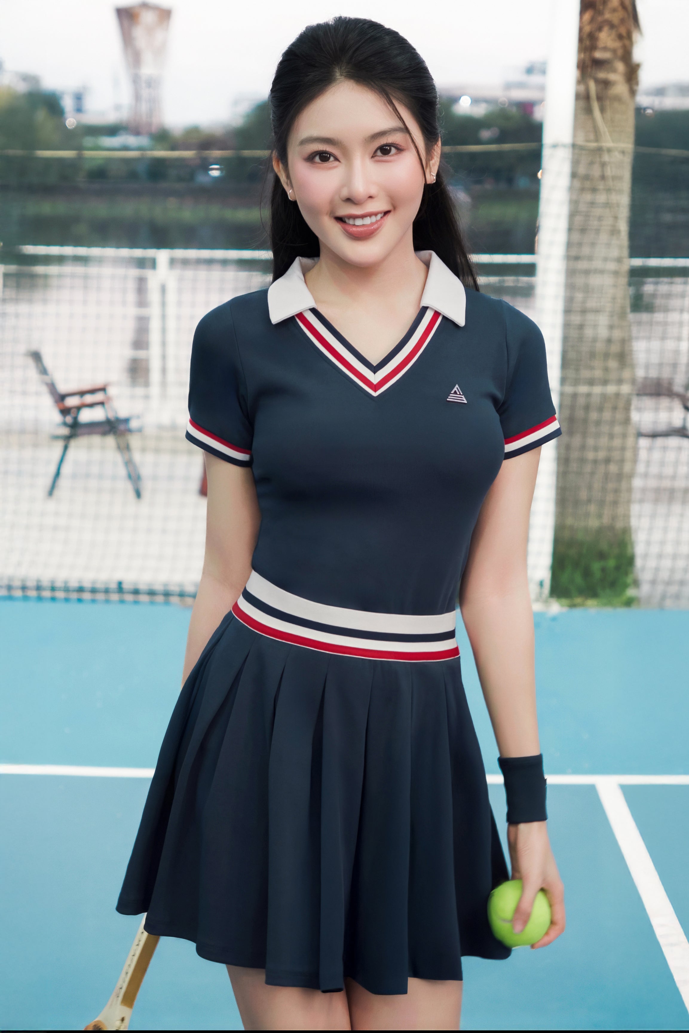 Váy tennis pickleball nữ Fitme GLORY EA - DPSP01 - Navy sọc đỏ - Fitme Sportswear