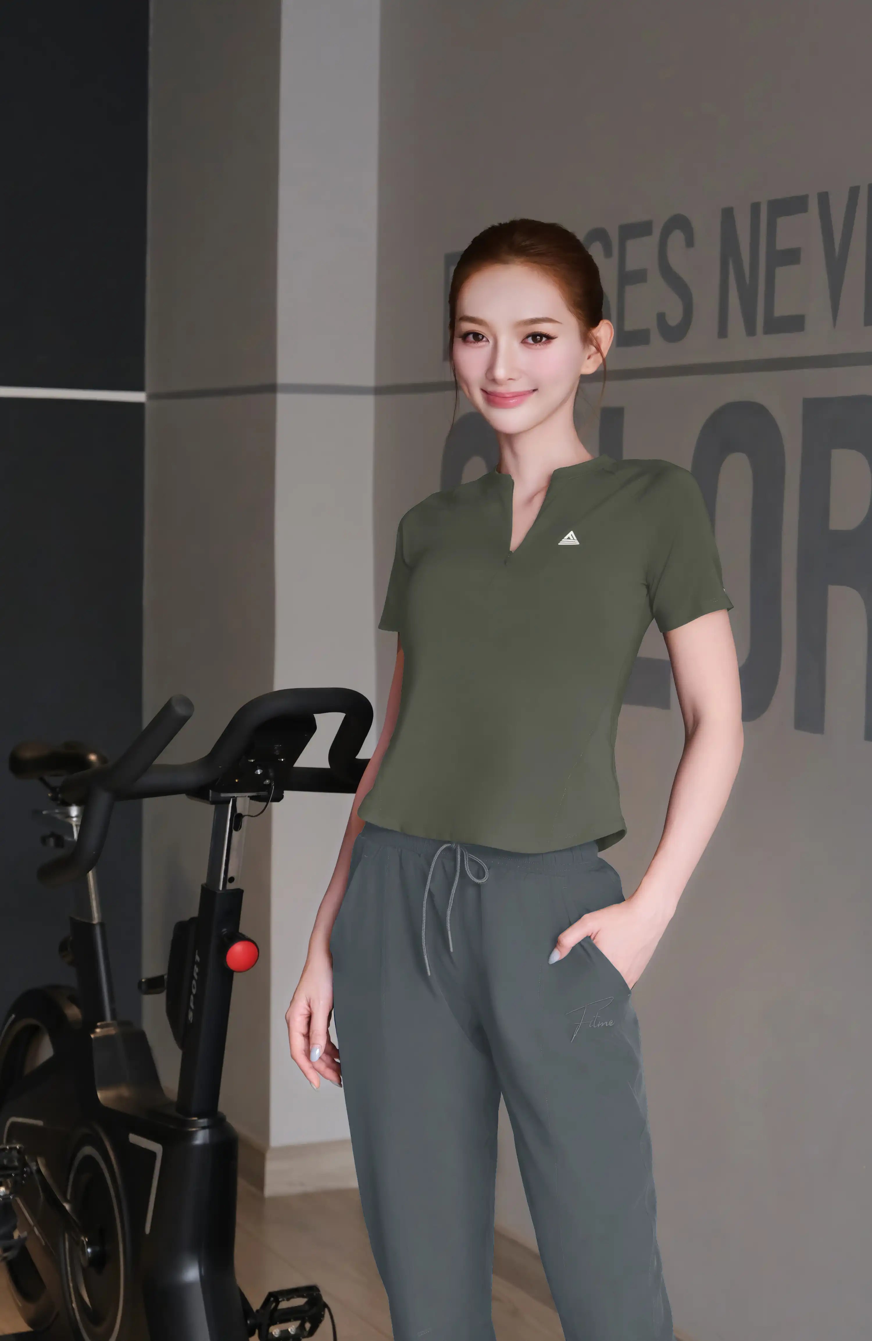 Áo thun tập gym yoga nữ Fitme SOFT ATSO01 Xanh Rêu