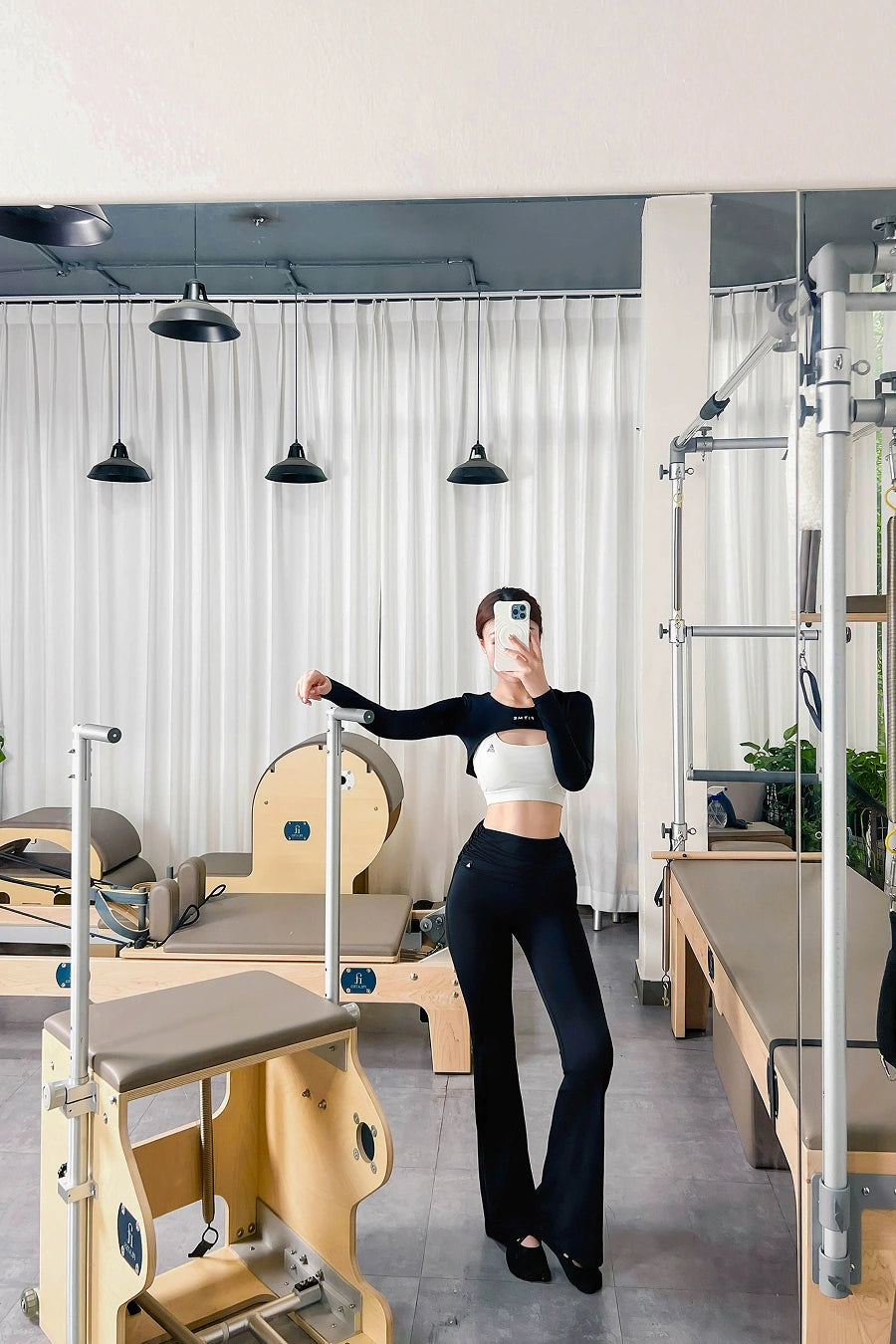 Áo tank dài tay tập pilates Fitme Bloom ATBL02 - Đen