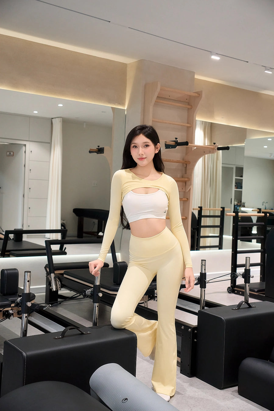 Áo tank dài tay tập pilates Fitme Bloom ATBL02 - Vàng pastel - Fitme Sportswear