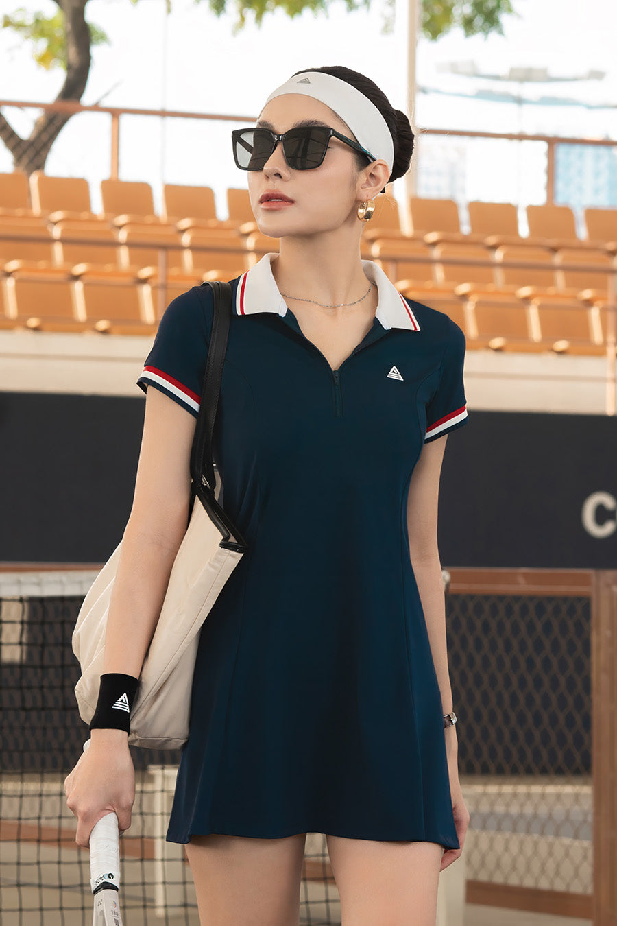 Váy tennis pickleball nữ Fitme CHIC ES - DSSP01 - Navy Cổ Trắng - Fitme Sportswear