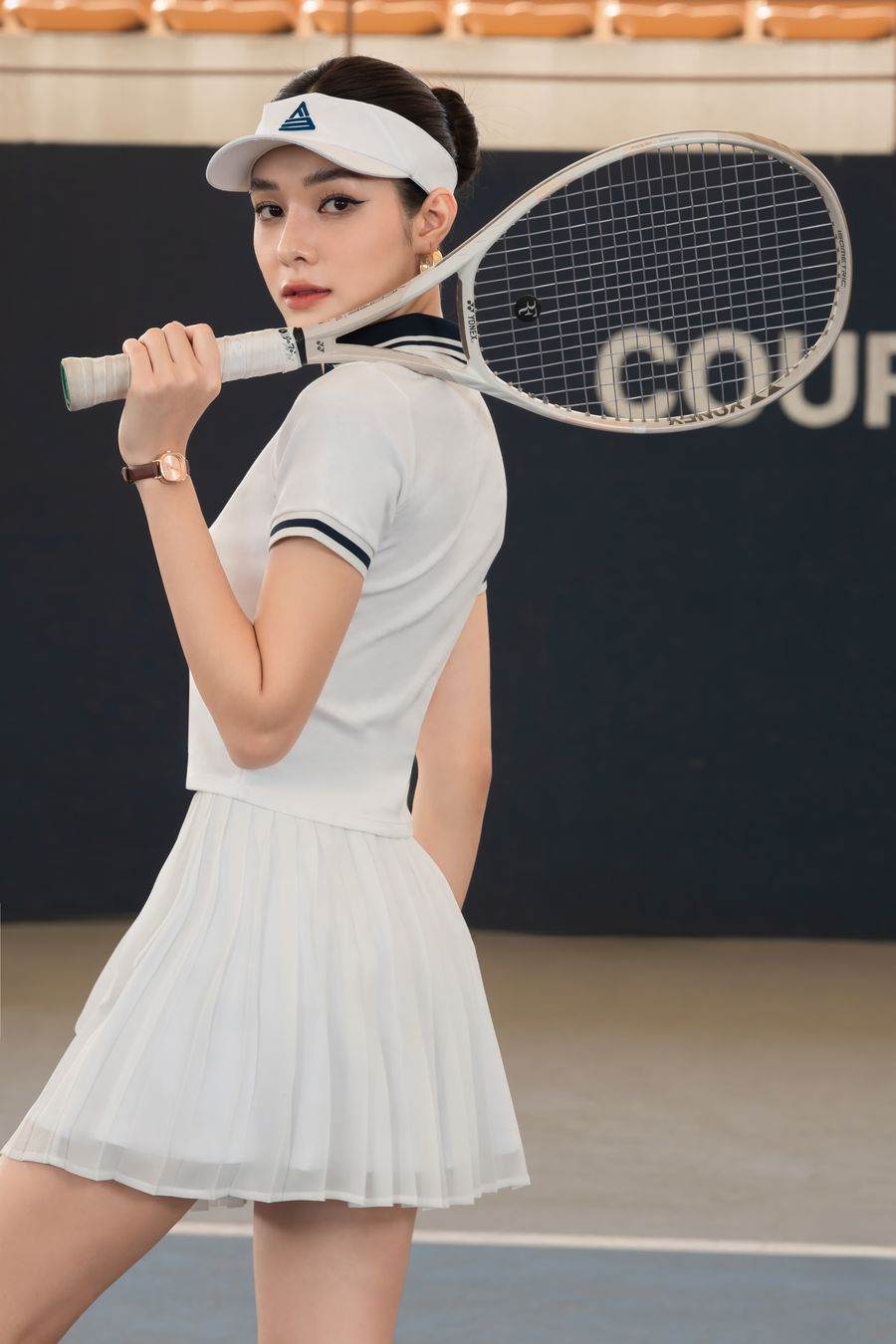 Váy pickleball tennis nữ Fitme SOLEIL ES - VVSP01 - Trắng đai Navy - Fitme Sportswear