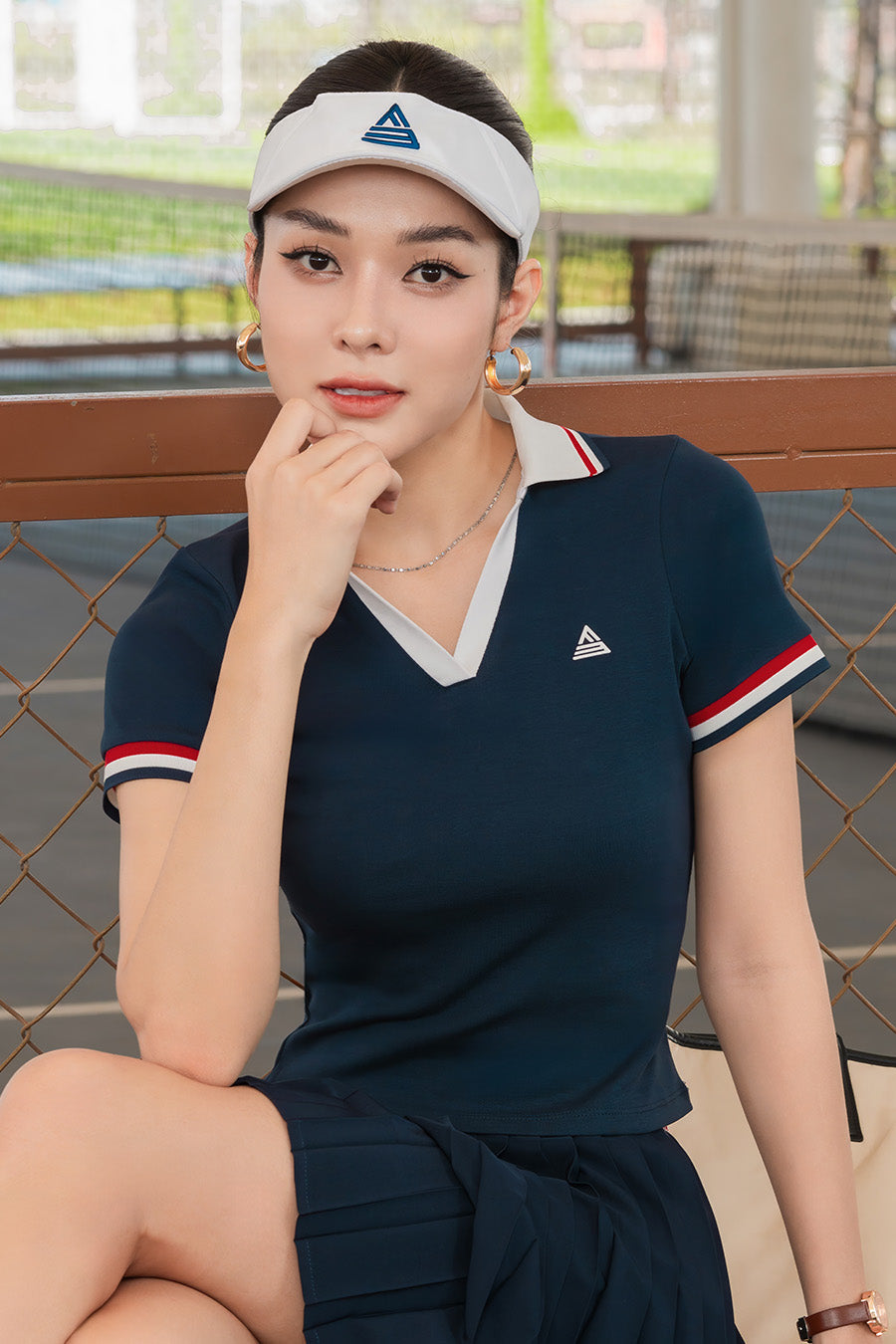 Áo polo tennis pickleball nữ Fitme VIVE ES - APSP01 - Navy cổ Trắng - Fitme Sportswear