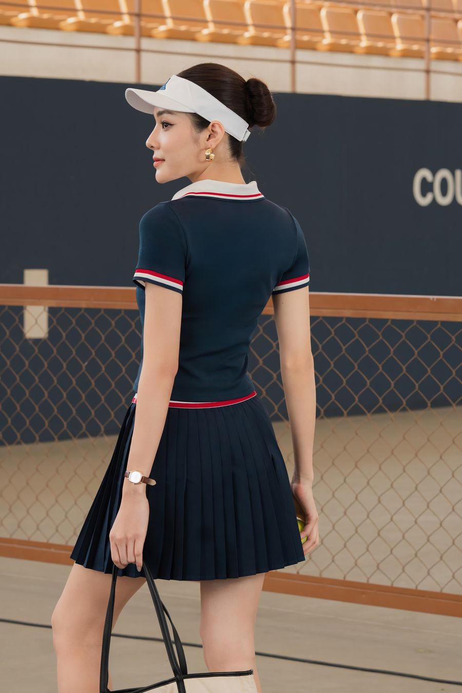Váy tennis pickleball nữ Fitme FLEUR ES - VXSP01 - Navy đai Trắng - Fitme Sportswear