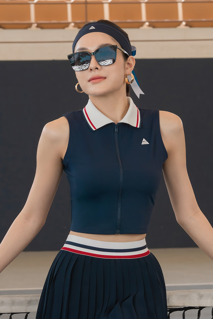 Áo polo tennis pickleball nữ Fitme LUXE ES - ACSP01 - Navy Cổ Trắng - Fitme Sportswear