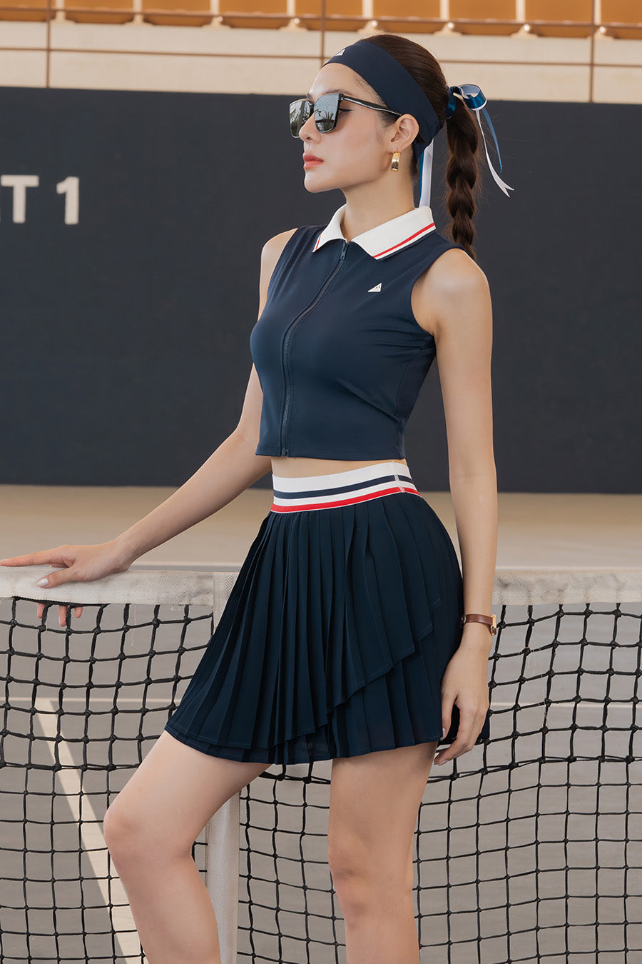 Váy pickleball tennis nữ Fitme SOLEIL ES - VVSP01 - Navy đai Trắng - Fitme Sportswear