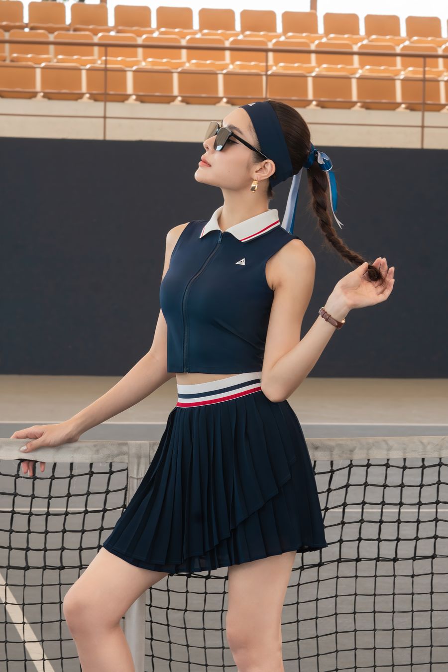 Váy pickleball tennis nữ Fitme SOLEIL ES - VVSP01 - Navy đai Trắng - Fitme Sportswear