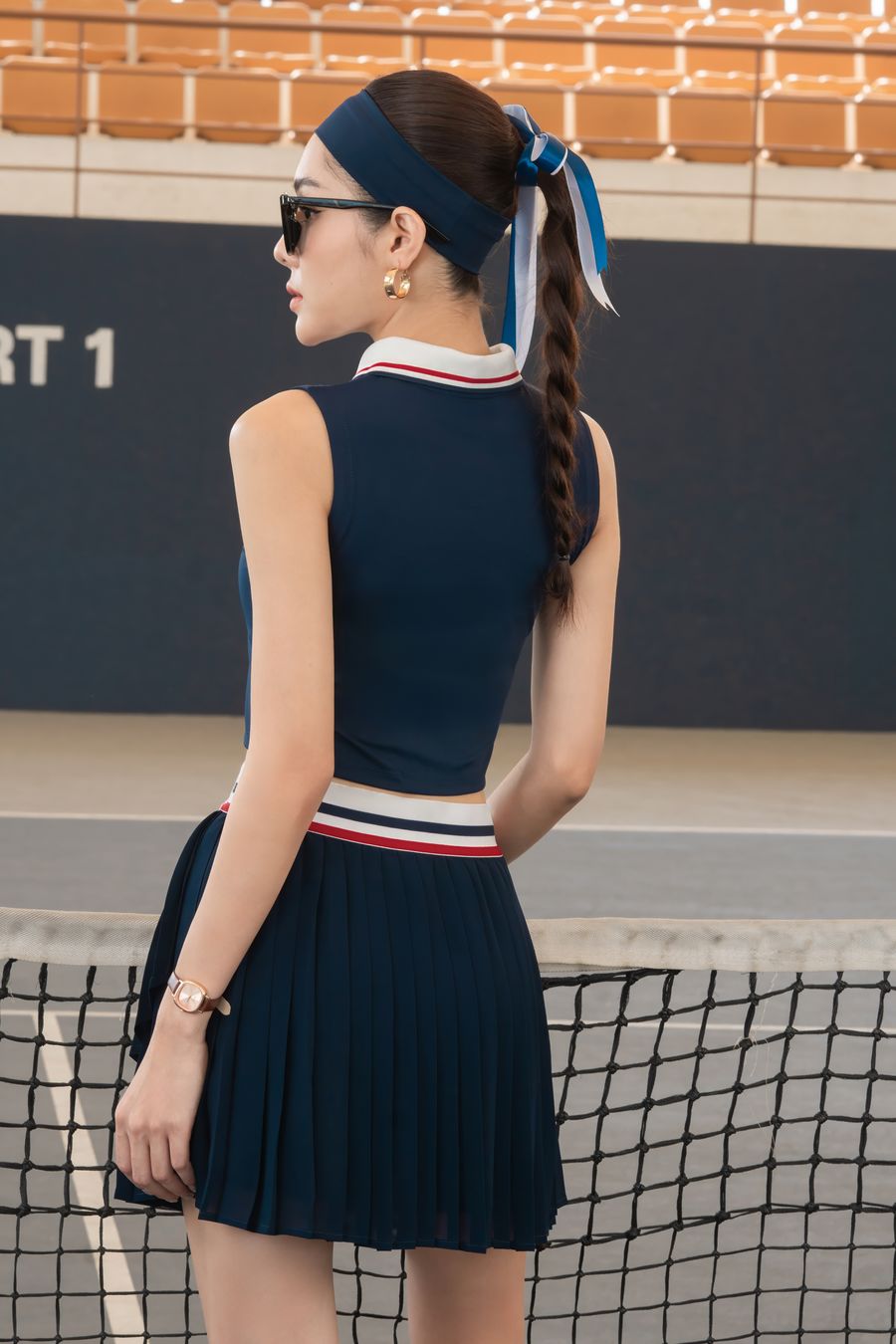 Váy pickleball tennis nữ Fitme SOLEIL ES - VVSP01 - Navy đai Trắng - Fitme Sportswear