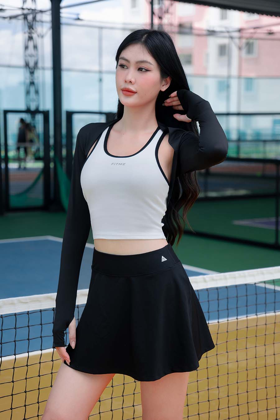 Áo croptop pickleball tennis nữ Fitme GOC - ACPV01 - Trắng viền đen - Fitme Sportswear
