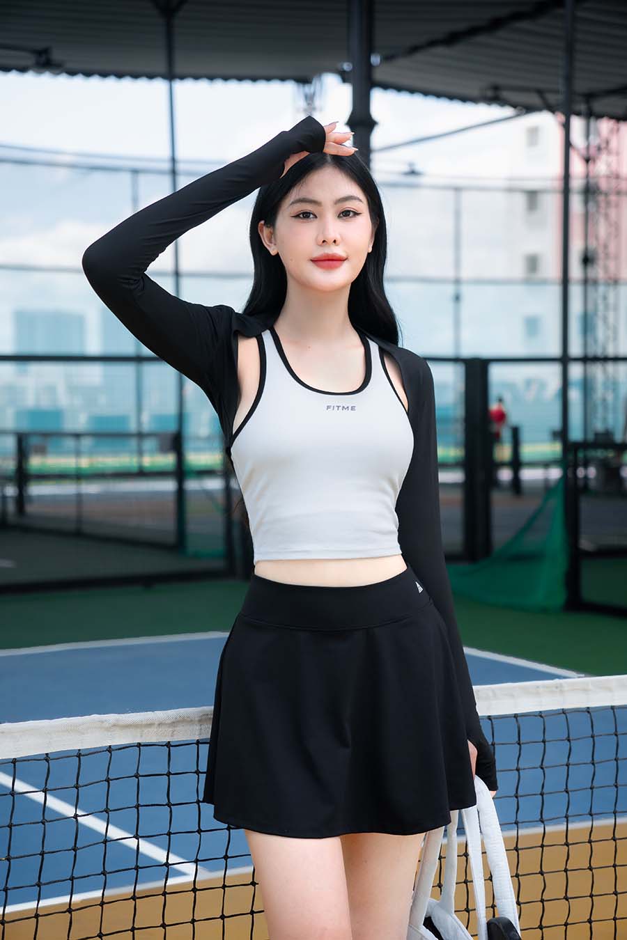 Áo croptop pickleball tennis nữ Fitme GOC - ACPV01 - Trắng viền đen - Fitme Sportswear