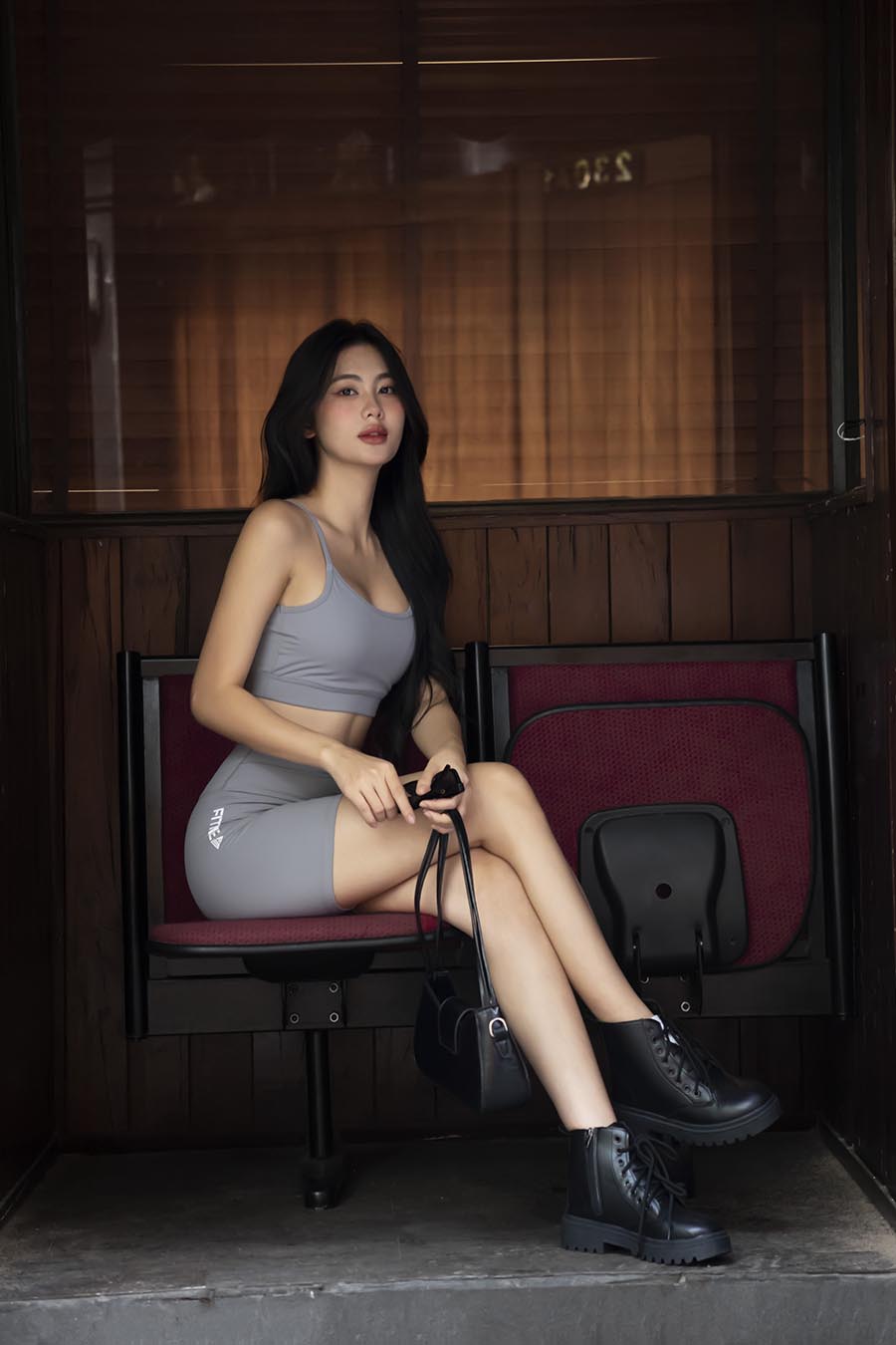 Quần legging đùi gym yoga nữ - Rhino Grey - Fitme Sportswear