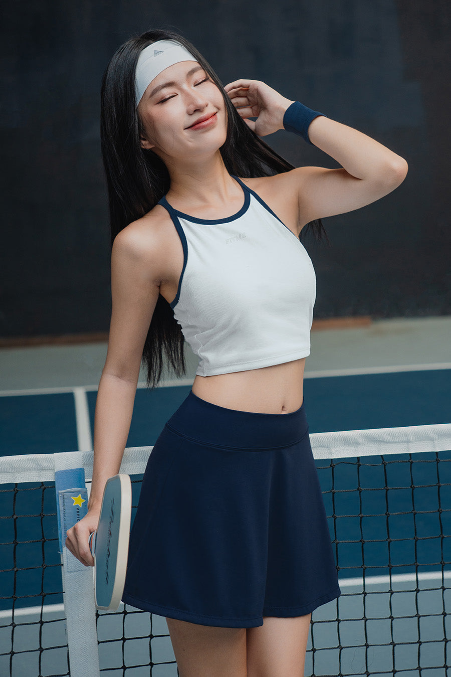 Áo pickleball tennis dáng croptop nữ Fitme GOC - ASPV01 - Trắng viền navy - Fitme Sportswear