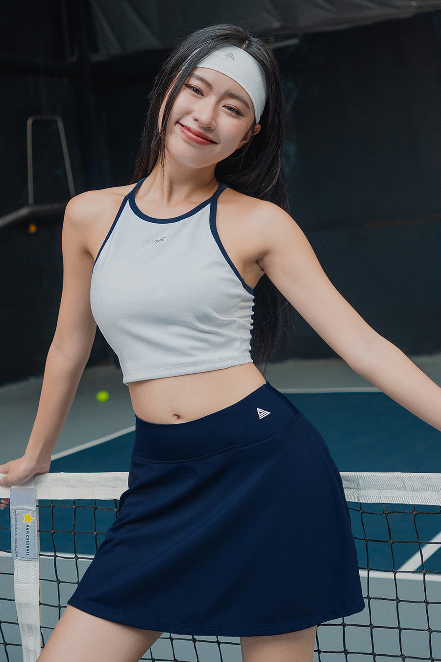 Áo pickleball tennis dáng croptop nữ Fitme GOC - ASPV01 - Trắng viền navy - Fitme Sportswear