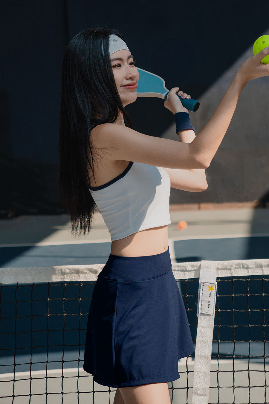 Áo pickleball tennis dáng croptop nữ Fitme GOC - ASPV01 - Trắng viền navy - Fitme Sportswear