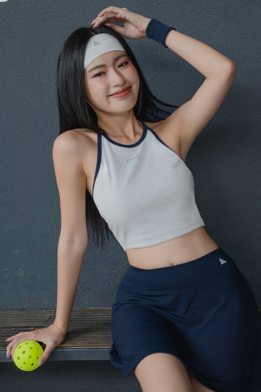 Áo pickleball tennis dáng croptop nữ Fitme GOC - ASPV01 - Trắng viền navy - Fitme Sportswear