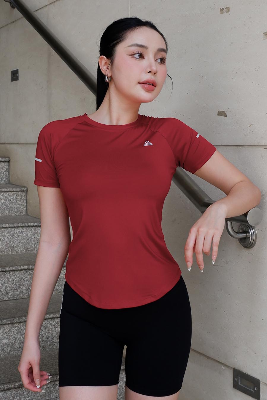 Áo thun thể thao nữ vạt bầu - Đỏ - Fitme Sportswear