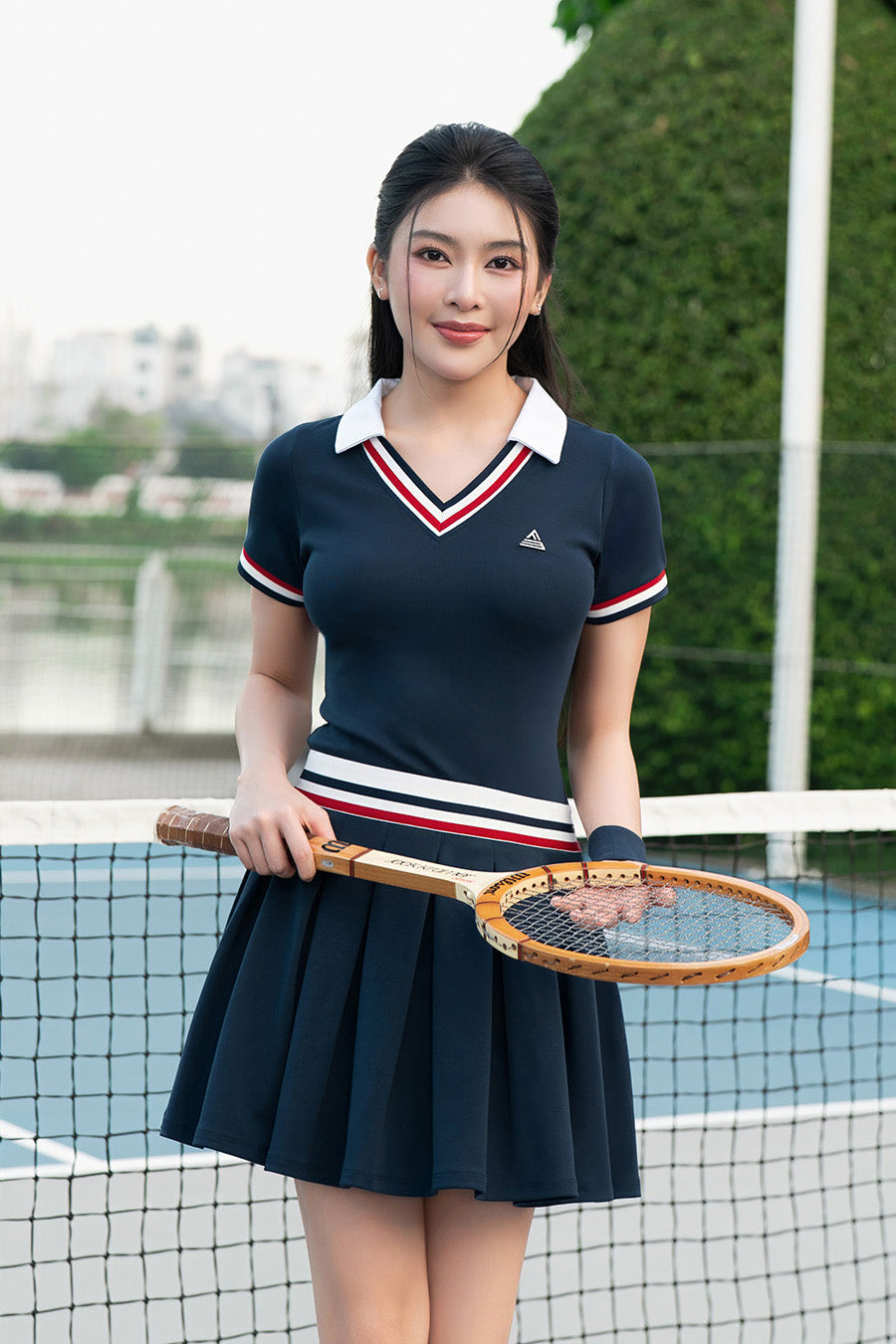Váy tennis pickleball nữ Fitme GLORY EA - DPSP01 - Navy sọc đỏ - Fitme Sportswear