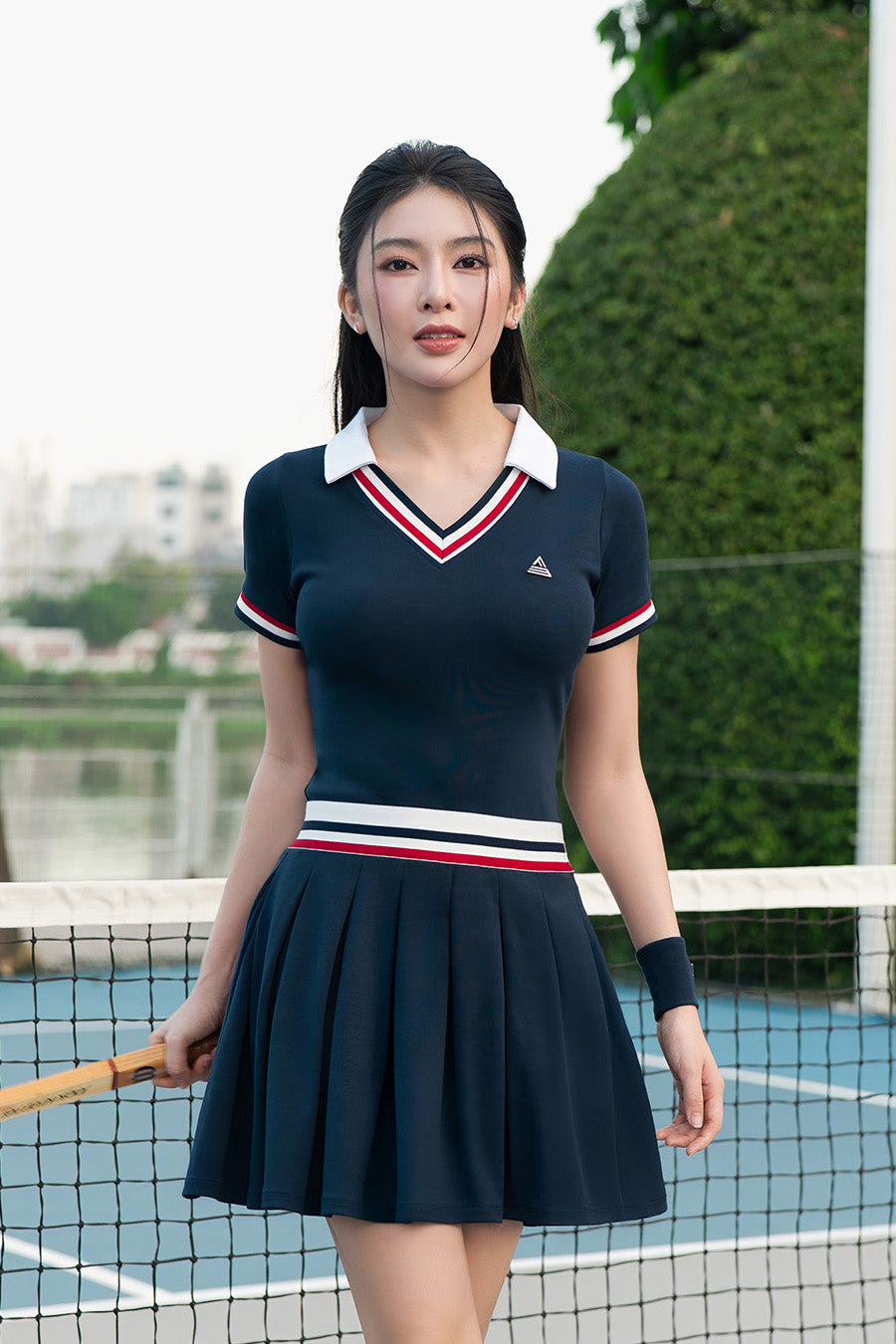 Váy tennis pickleball nữ Fitme GLORY EA - DPSP01 - Navy sọc đỏ - Fitme Sportswear