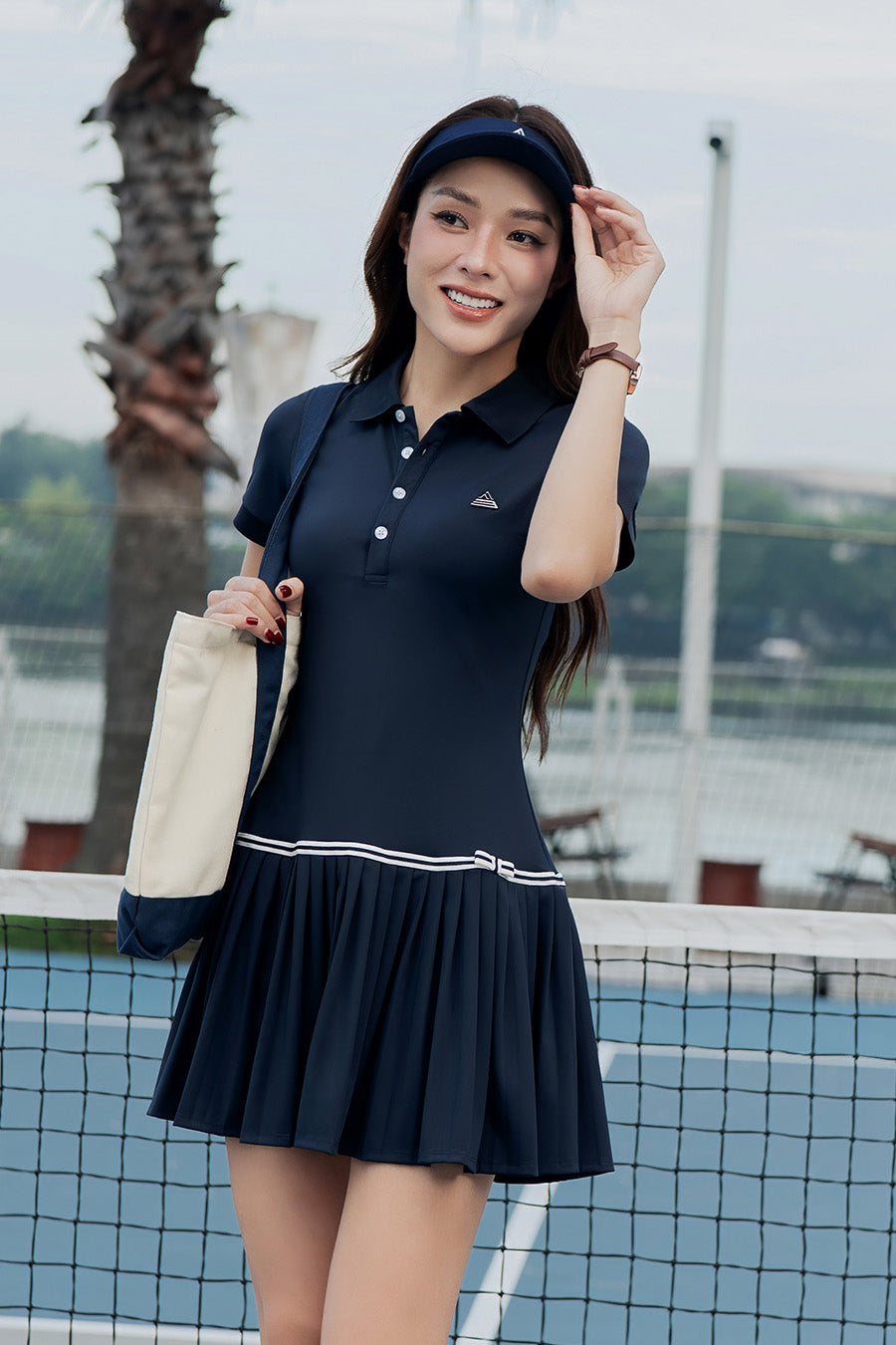 Váy tennis pickleball nữ Fitme FLAIR EA - DNSP02 - Navy nơ navy - Fitme Sportswear