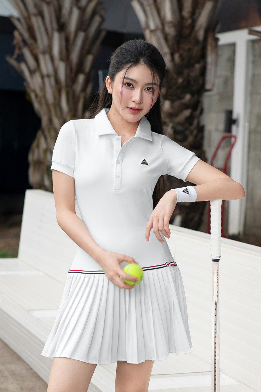 Váy tennis pickleball nữ Fitme FLAIR EA - DNSP02 - Trắng nơ đỏ - Fitme Sportswear