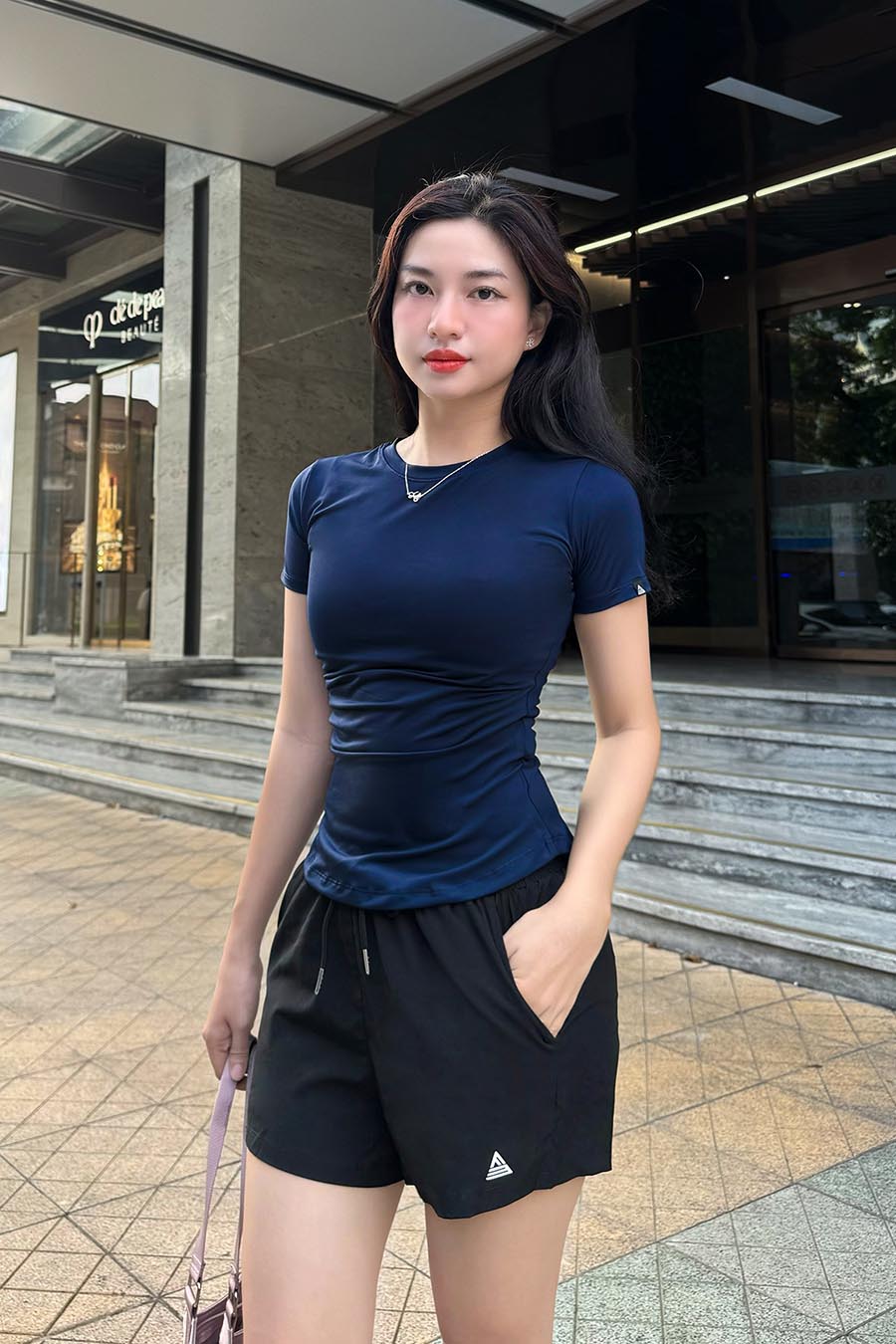 Áo thun gym nữ Fitme xếp ly - ATXL01 - Navy - Fitme Sportswear