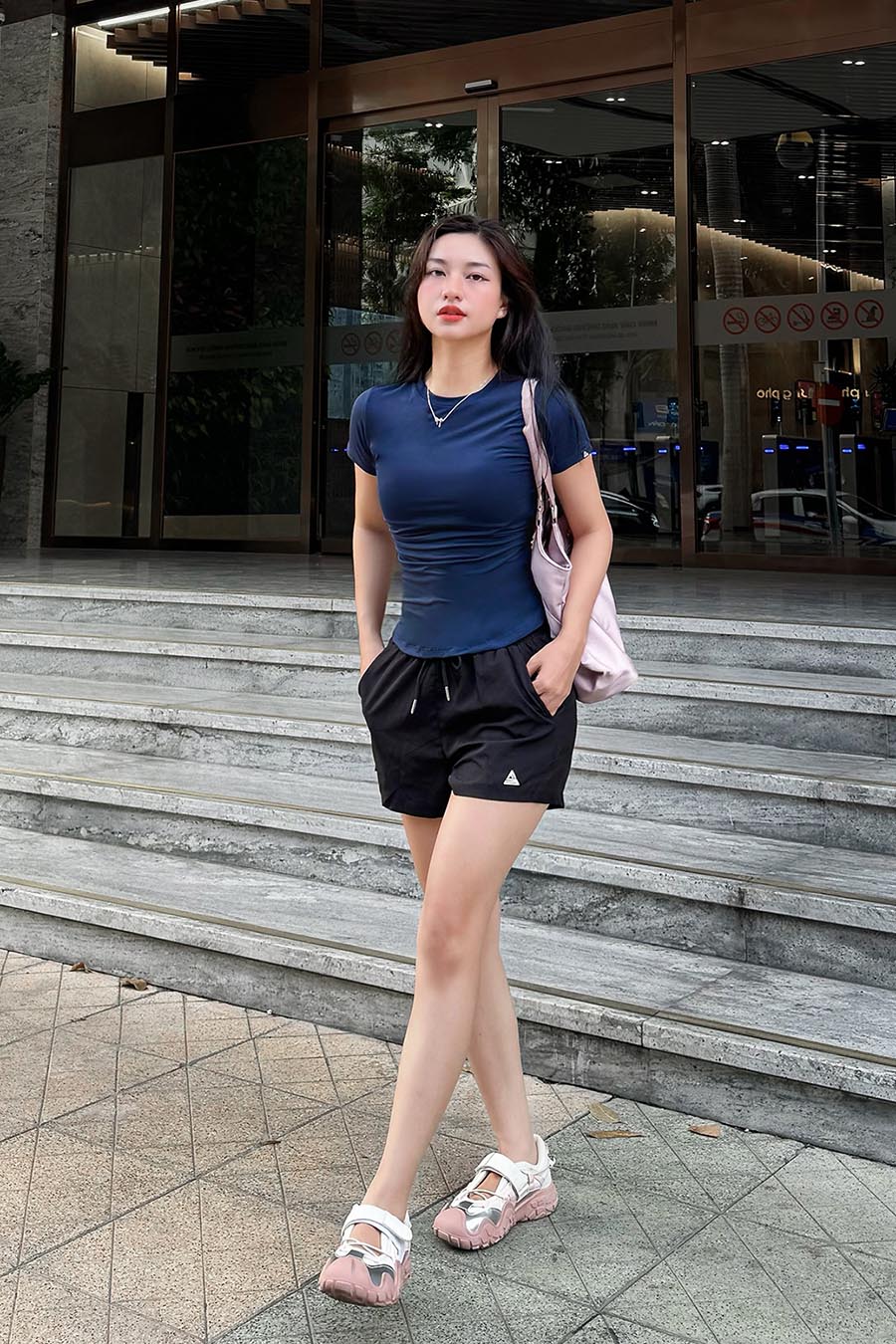 Áo thun gym nữ Fitme xếp ly - ATXL01 - Navy - Fitme Sportswear