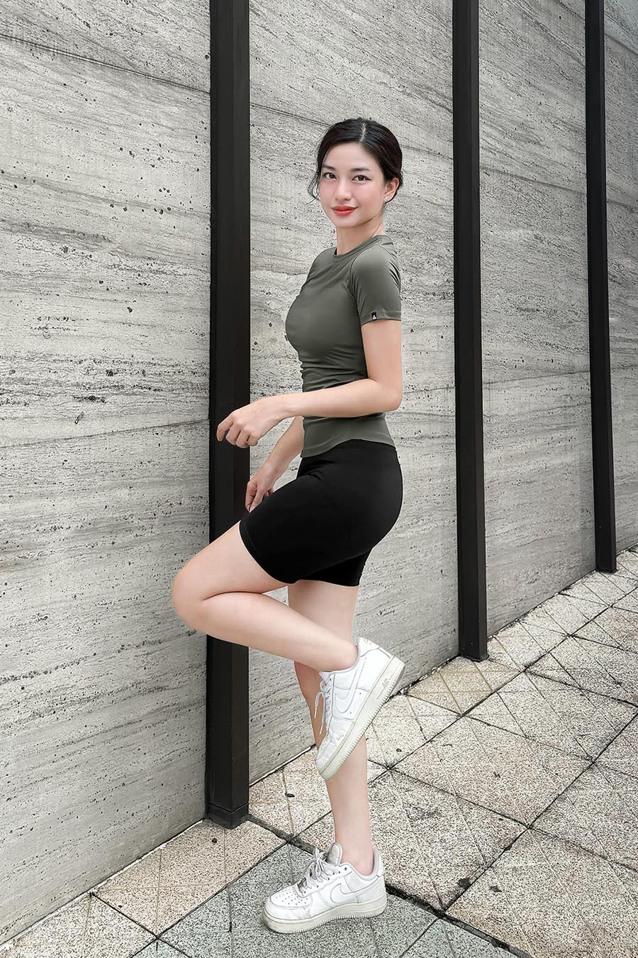 Áo thun gym nữ Fitme xếp ly - ATXL01 - Xanh rêu - Fitme Sportswear