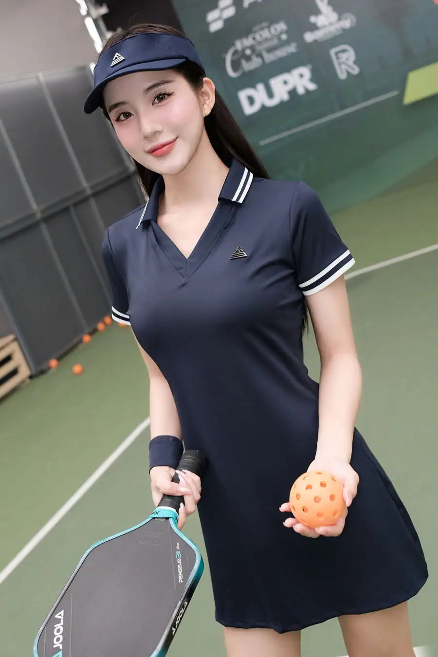 Váy cổ V FORCE EA DSSP02 Navy sọc navy