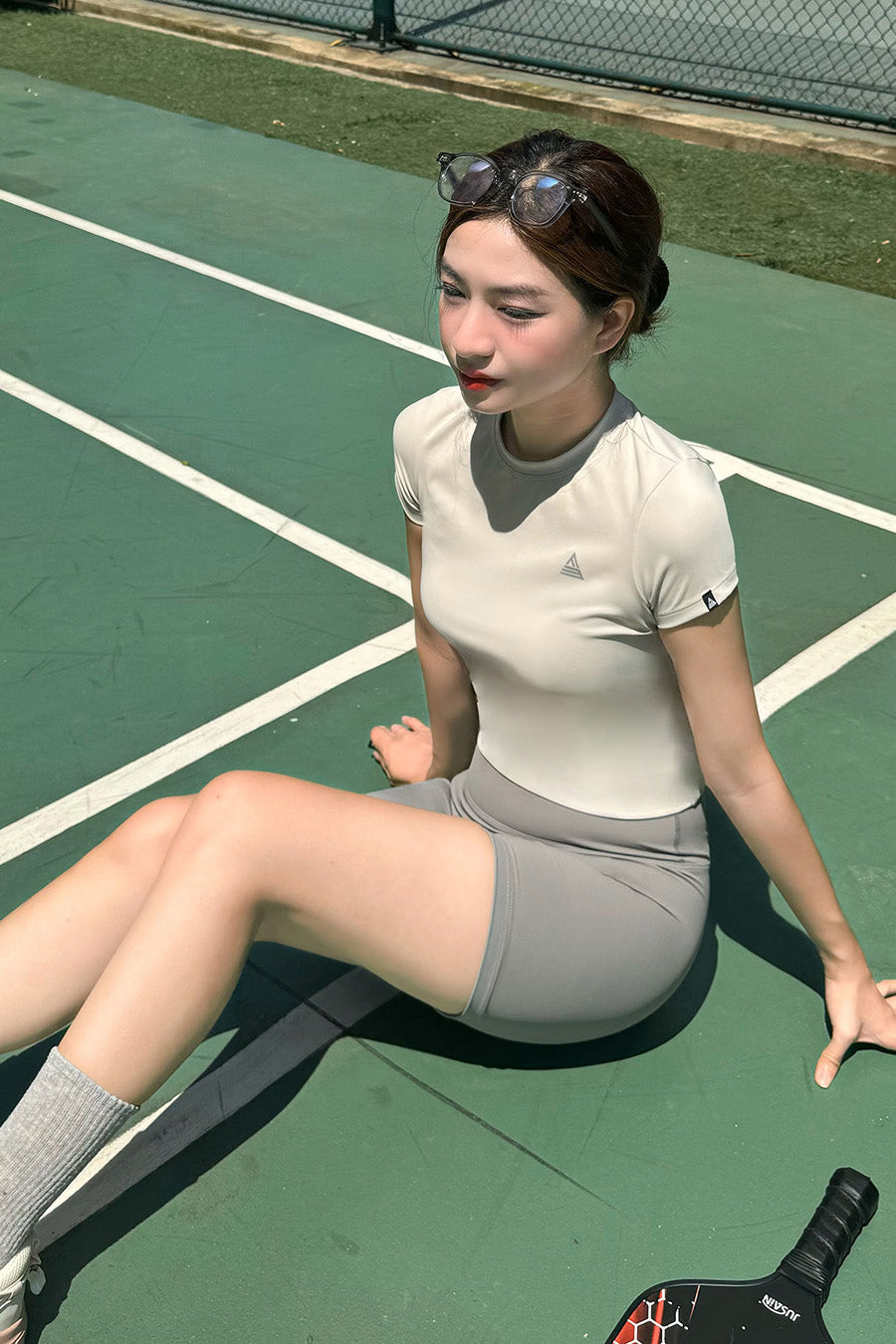 Áo tập tennis pickleball nữ tay ngắn Fitme - ACNB01 - Light Grey - Fitme Sportswear