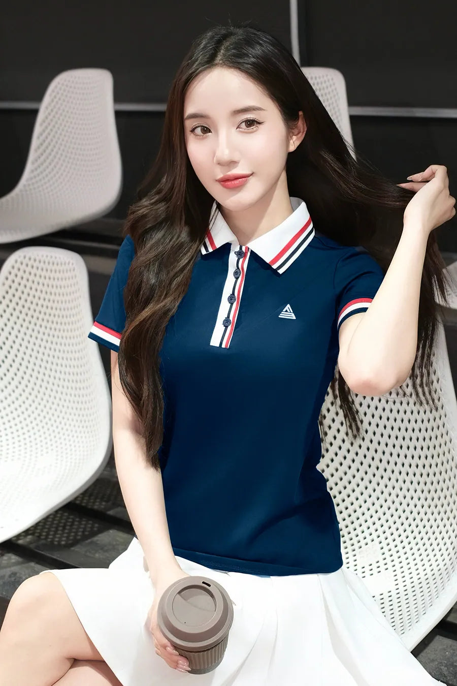 Áo polo Fitme EMBER CE APTN01 Navy sọc đỏ