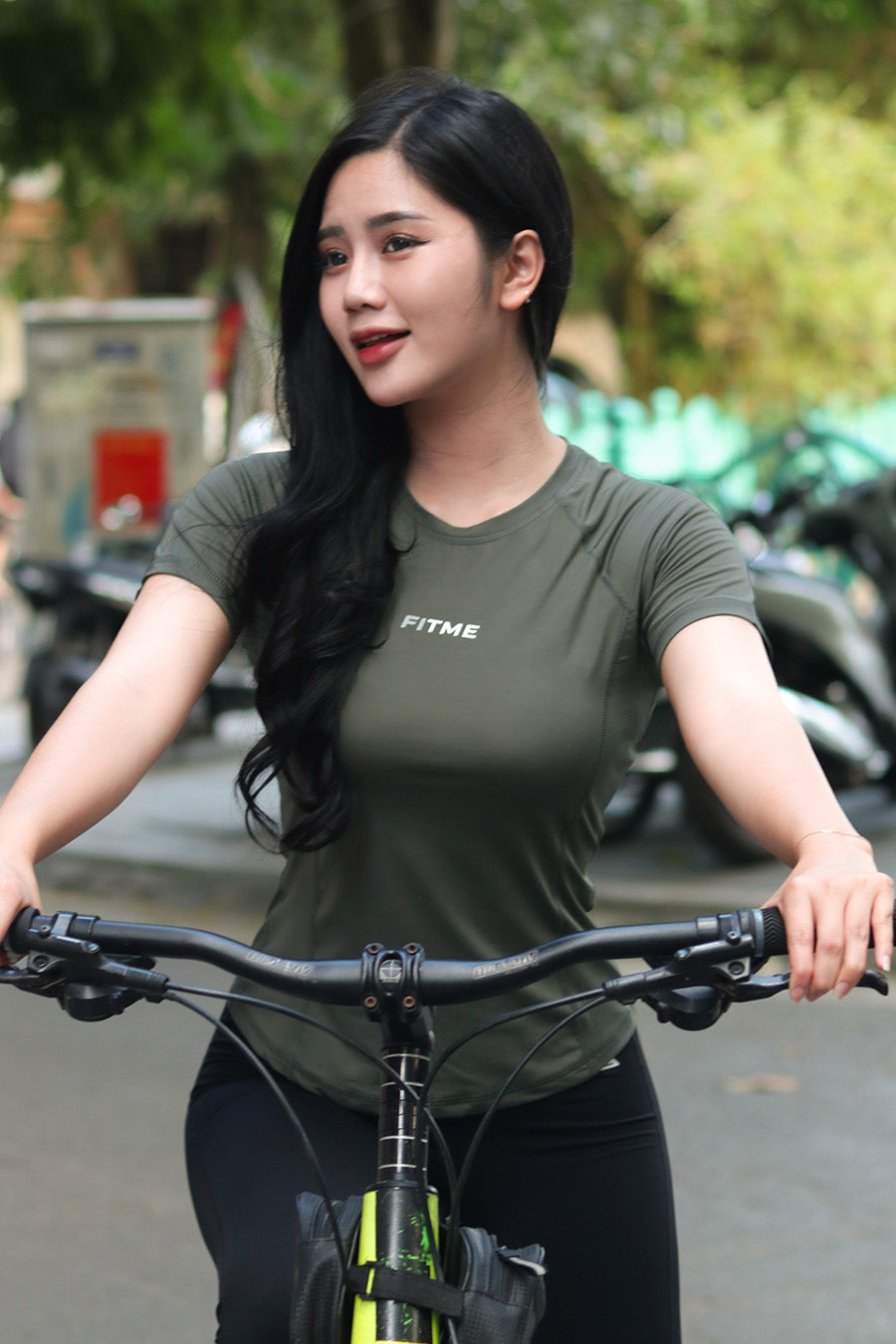 Áo tập gym yoga nữ chơi tennis pickleball Fitme Simple - ATSP01 - Xanh rêu - Fitme Sportswear