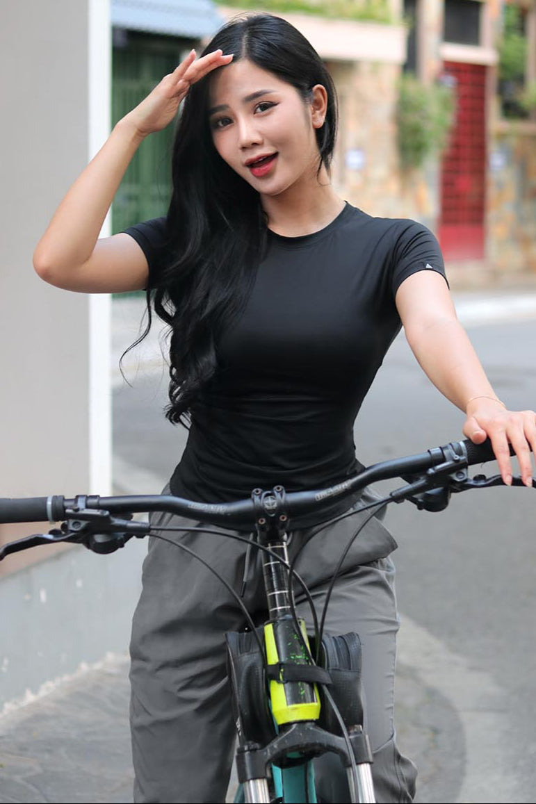 Áo thun gym nữ Fitme xếp ly - ATXL01 - Đen - Fitme Sportswear