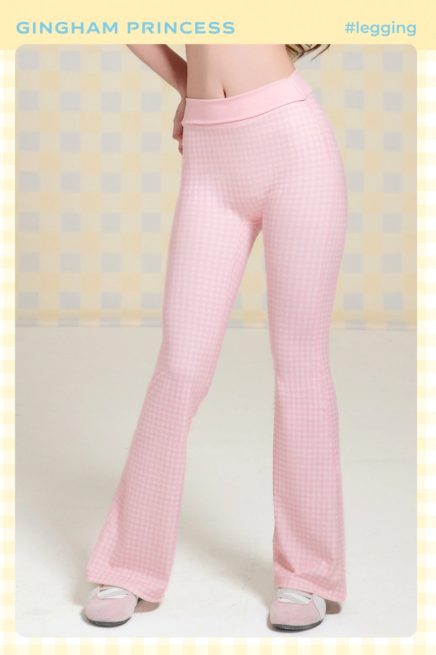 Quần legging ống loe Divine Gingham Princess QDSL02 - Hồng pastel
