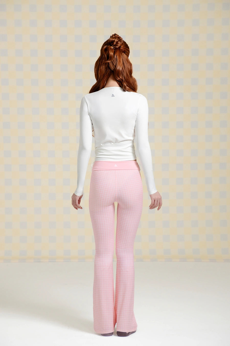Quần legging ống loe Divine Gingham Princess QDSL02 - Hồng pastel
