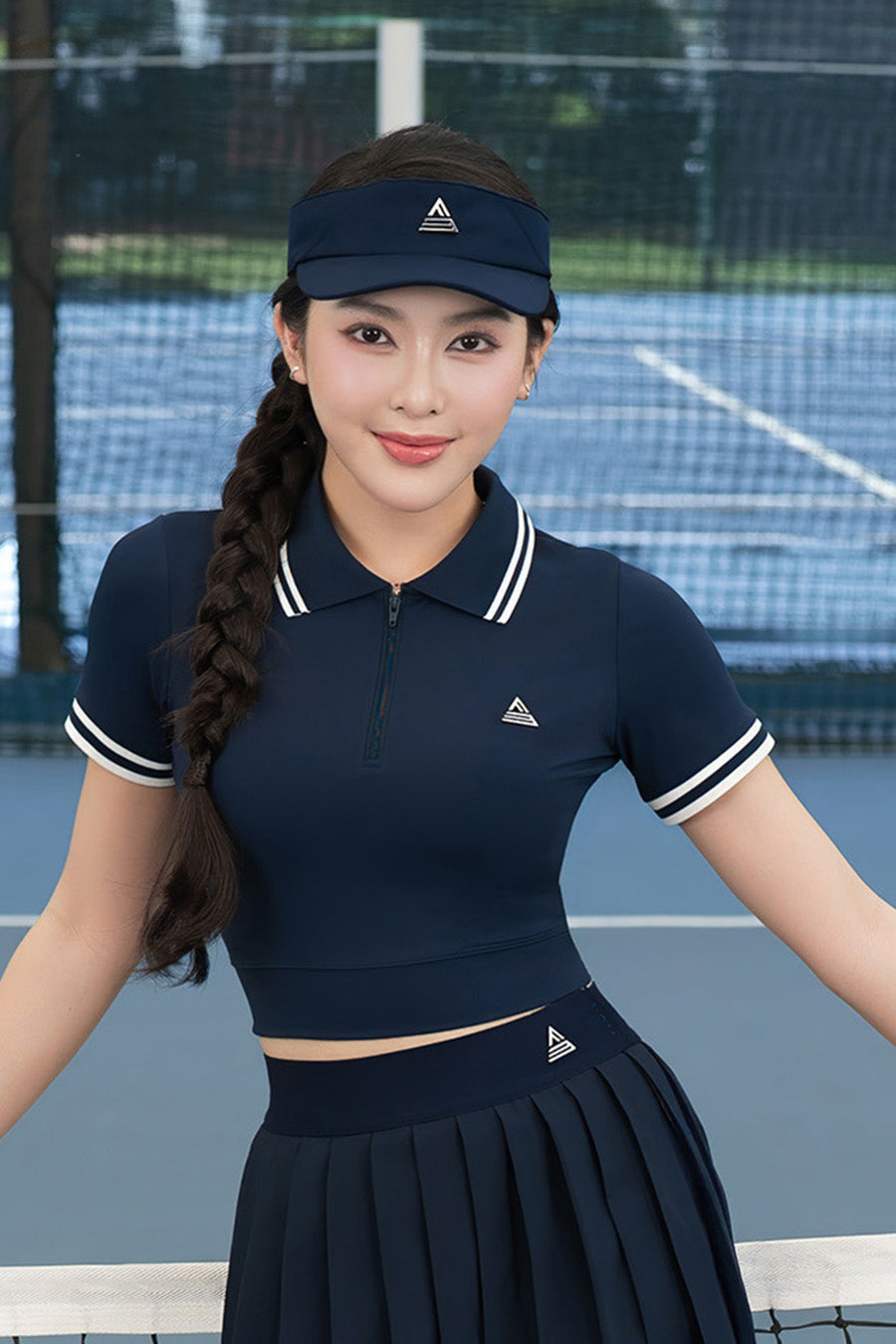 Áo polo croptop tennis pickleball nữ Fitme REGAL EA - APSP02 - Navy sọc navy - Fitme Sportswear