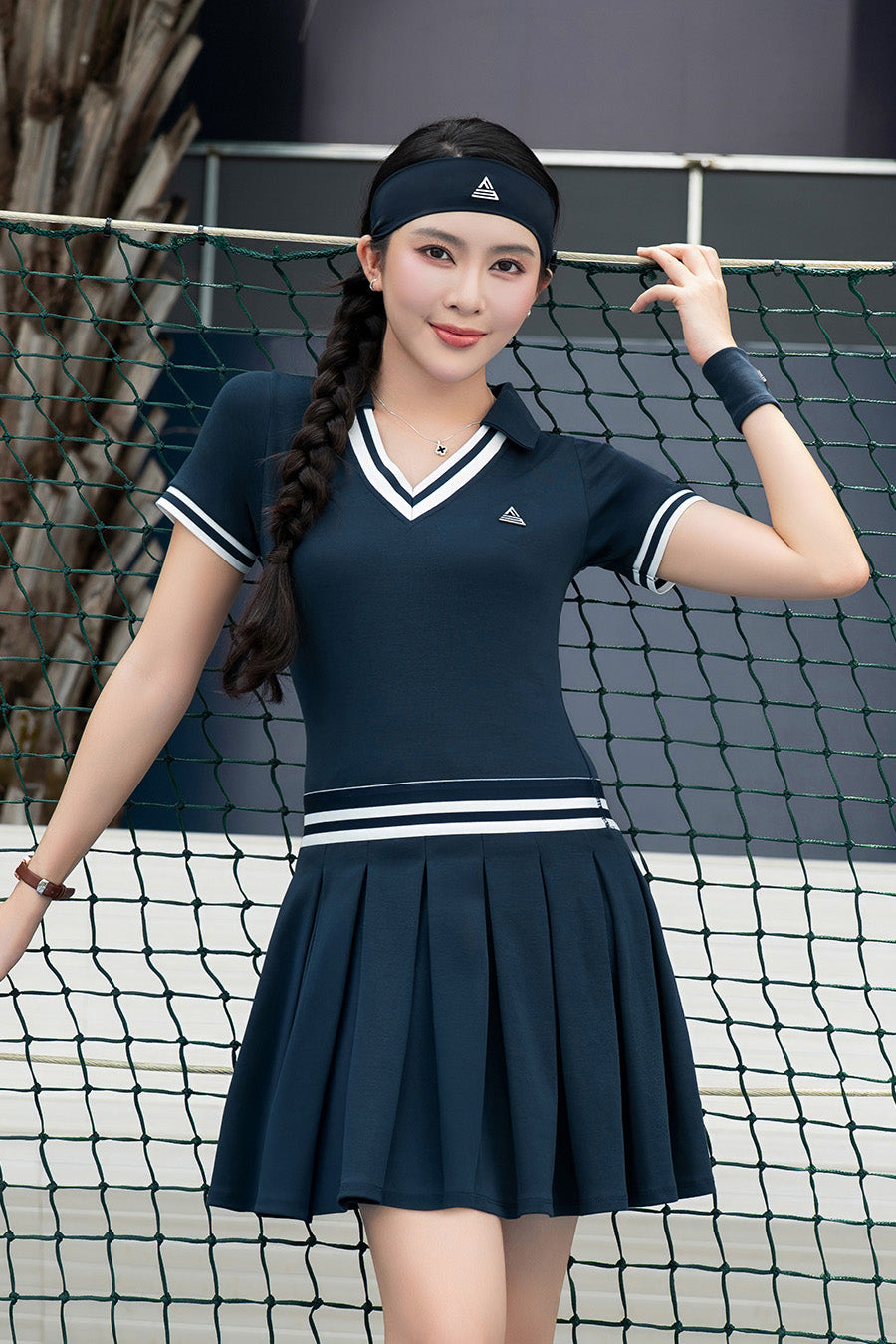 Váy tennis pickleball nữ Fitme GLORY EA - DPSP01 - Navy sọc trắng - Fitme Sportswear