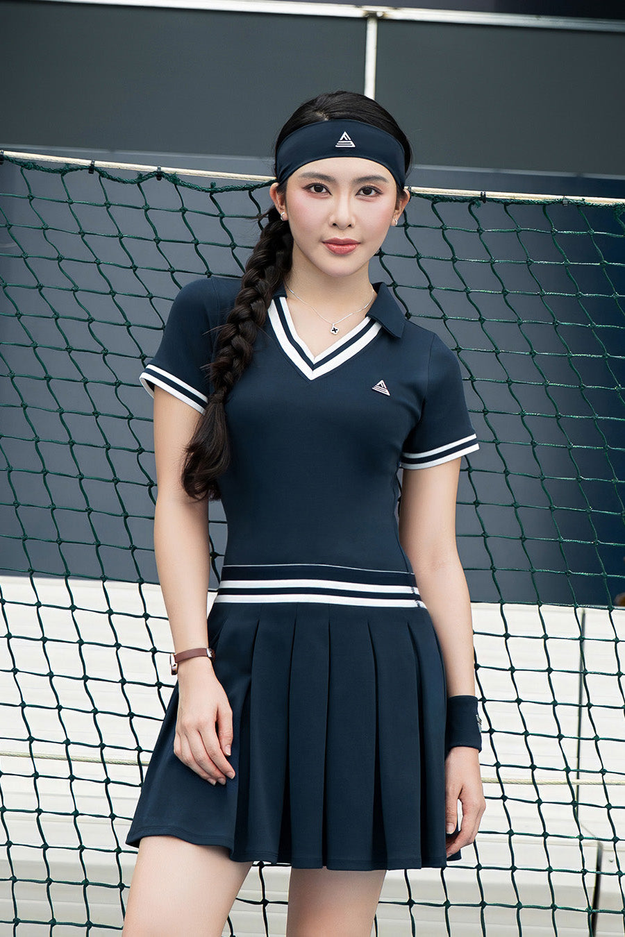Váy tennis pickleball nữ Fitme GLORY EA - DPSP01 - Navy sọc trắng - Fitme Sportswear