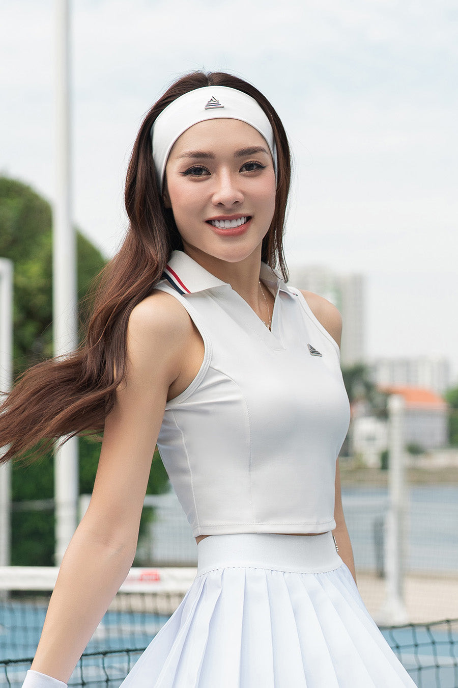 Áo polo sát nách tennis pickleball nữ Fitme LAME EA - ACSP02 - Trắng sọc đỏ - Fitme Sportswear