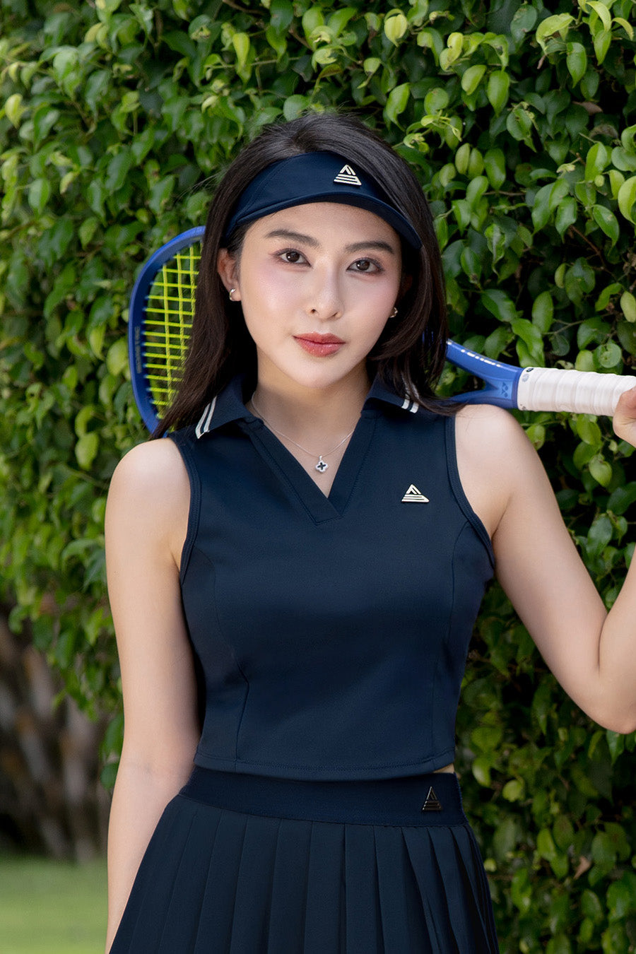 Áo polo sát nách tennis pickleball nữ Fitme LAME EA - ACSP02 - Navy sọc navy - Fitme Sportswear