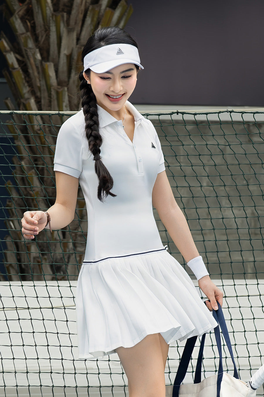Váy tennis pickleball nữ Fitme FLAIR EA - DNSP02 - Trắng nơ navy - Fitme Sportswear