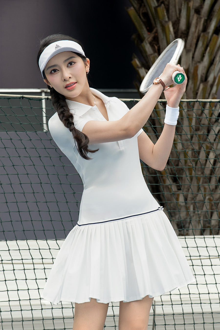 Váy tennis pickleball nữ Fitme FLAIR EA - DNSP02 - Trắng nơ navy - Fitme Sportswear