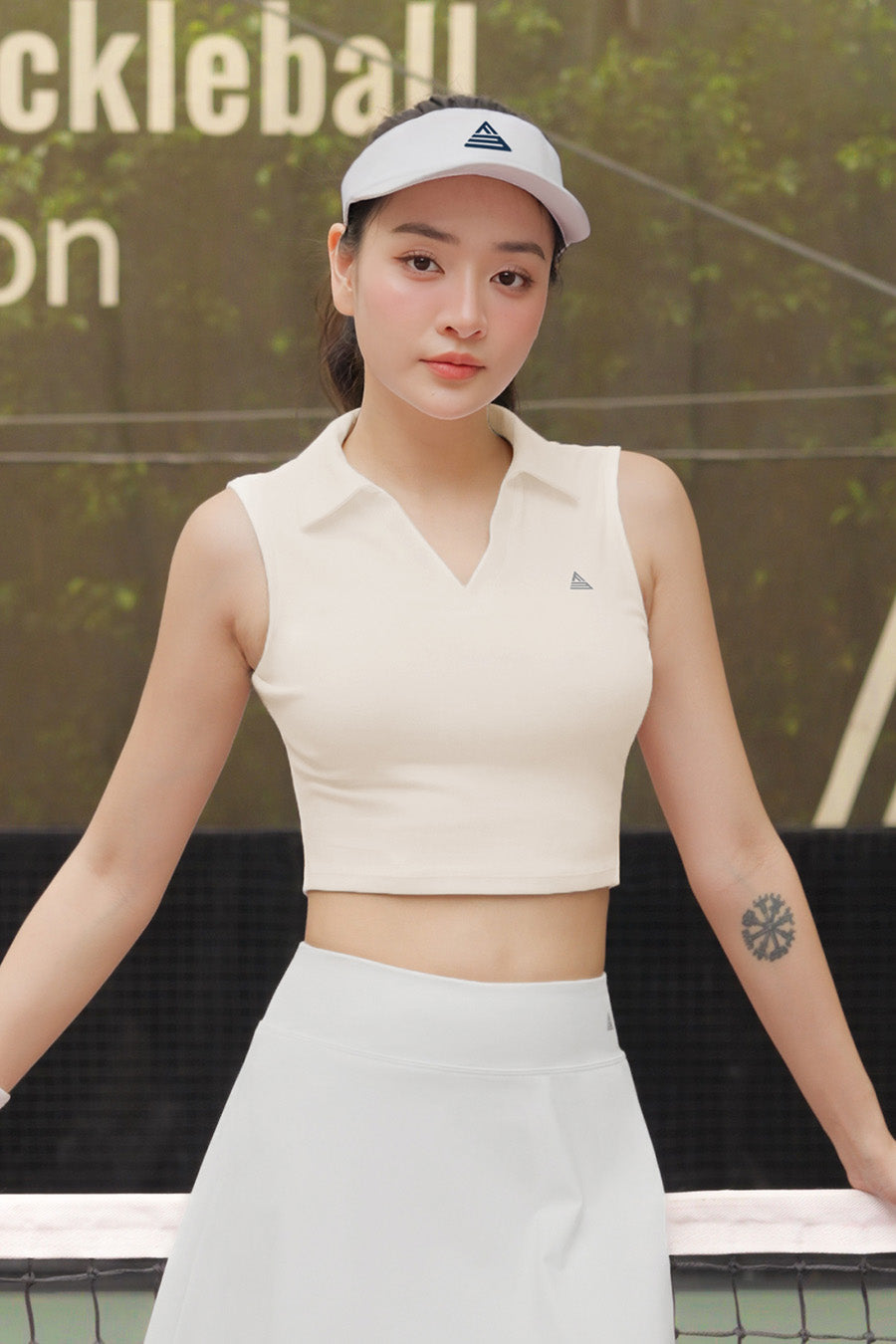 Áo polo sát nách pickleball tennis cầu lông nữ Fitme GOC - APSN01 - Cream - Fitme Sportswear