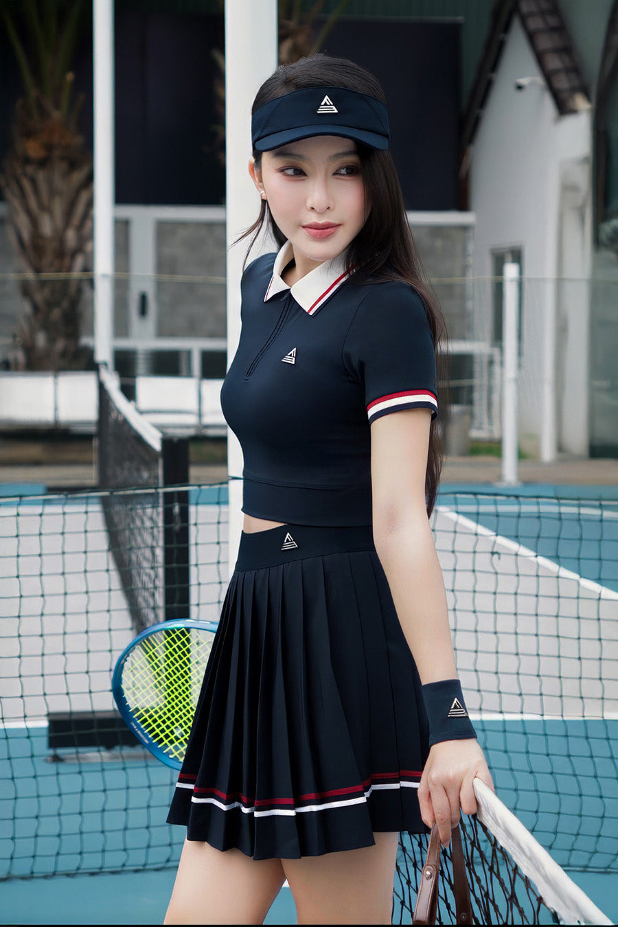 Chân váy tennis pickleball nữ Fitme VIF EA - VXSP02 - Navy sọc đỏ - Fitme Sportswear