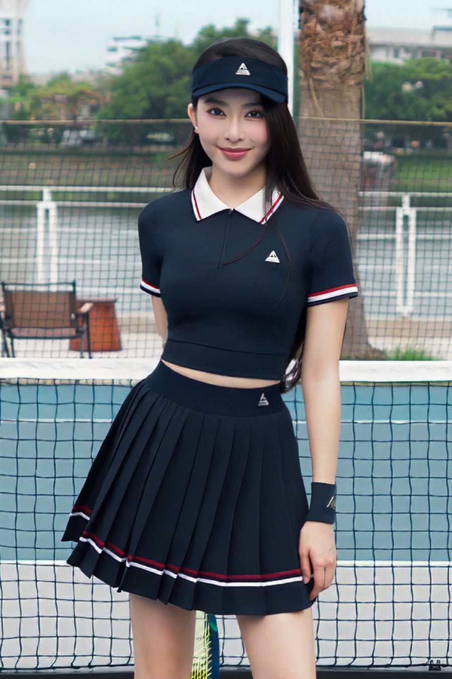 Chân váy tennis pickleball nữ Fitme VIF EA - VXSP02 - Navy sọc đỏ - Fitme Sportswear